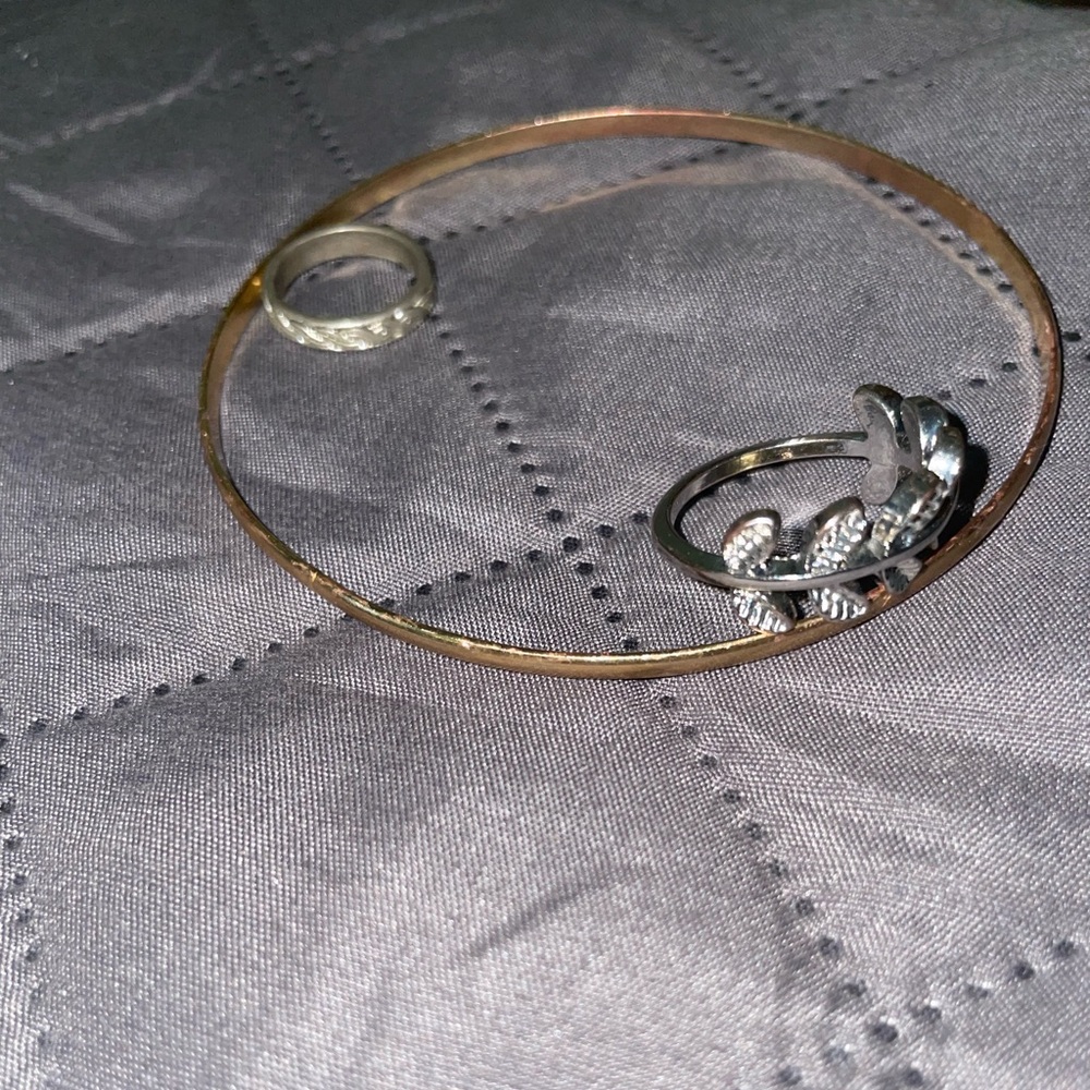 Bundle Bangle Bracelet;Leaf Ring;And Another Ring - image 1